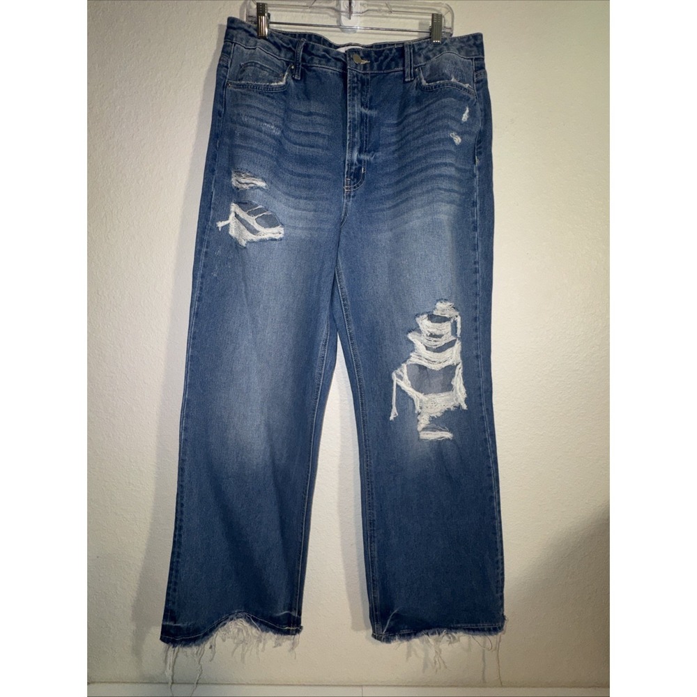 Mica Los Angels Womens Jeans Size 32 High Rise Wide Leg Distressed Baggy BOHO